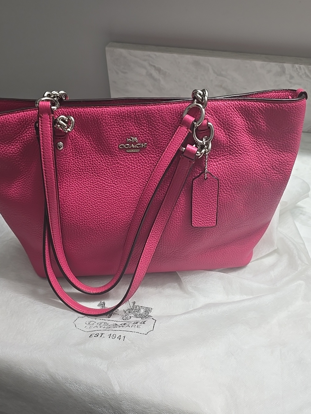 Coach Hot Pink Pebbled Leather Tote with Silver Hardware